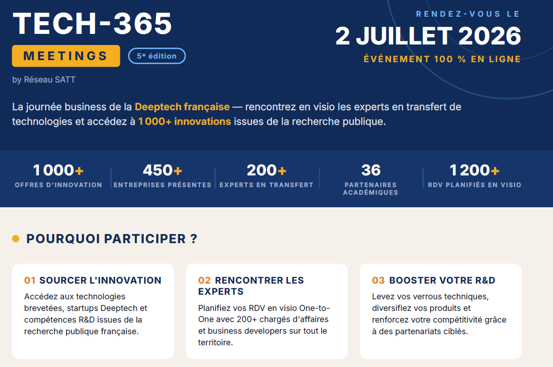 TECH-365 : Rencontrez en visio les experts en transfert de technologies